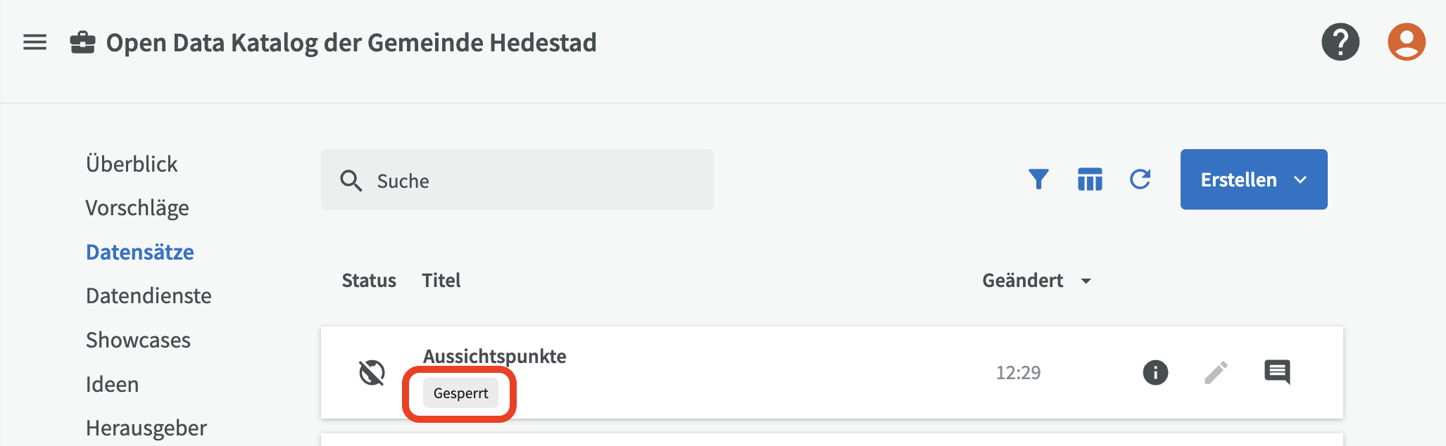 Schlosssymbol für einen Datensatz