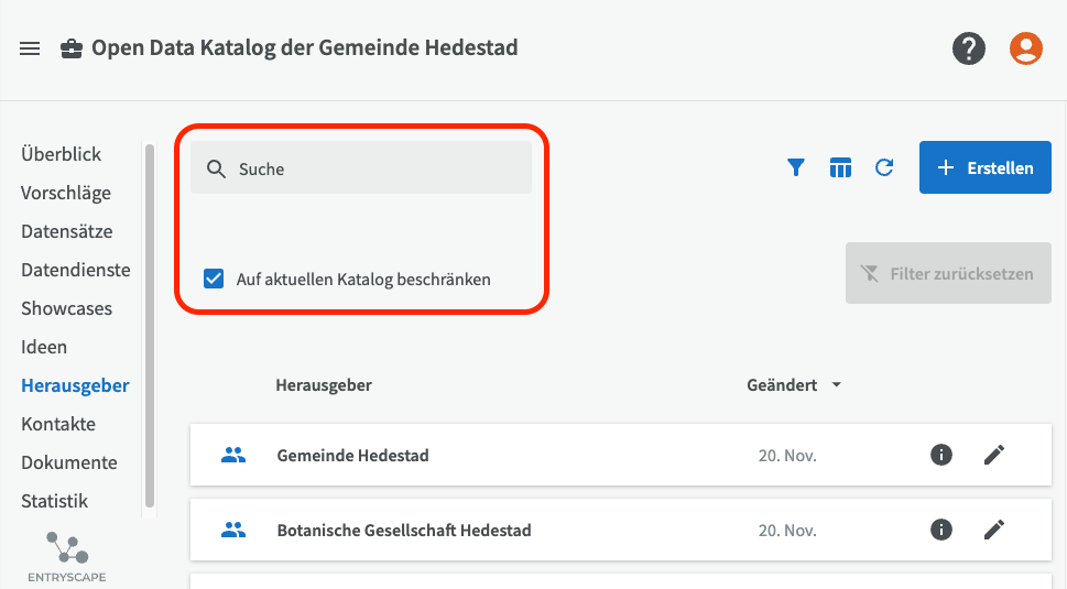 Filter "Beschränken" für Herausgeber