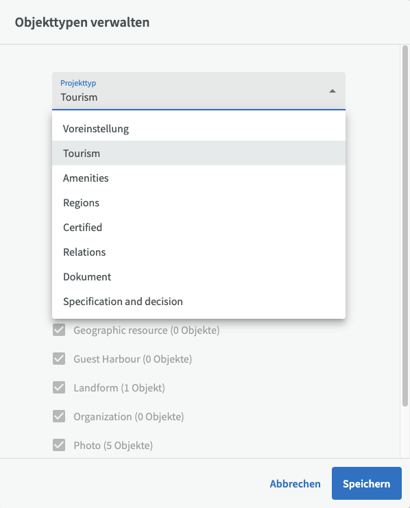 Objekttypen konfigurieren, gesperrt