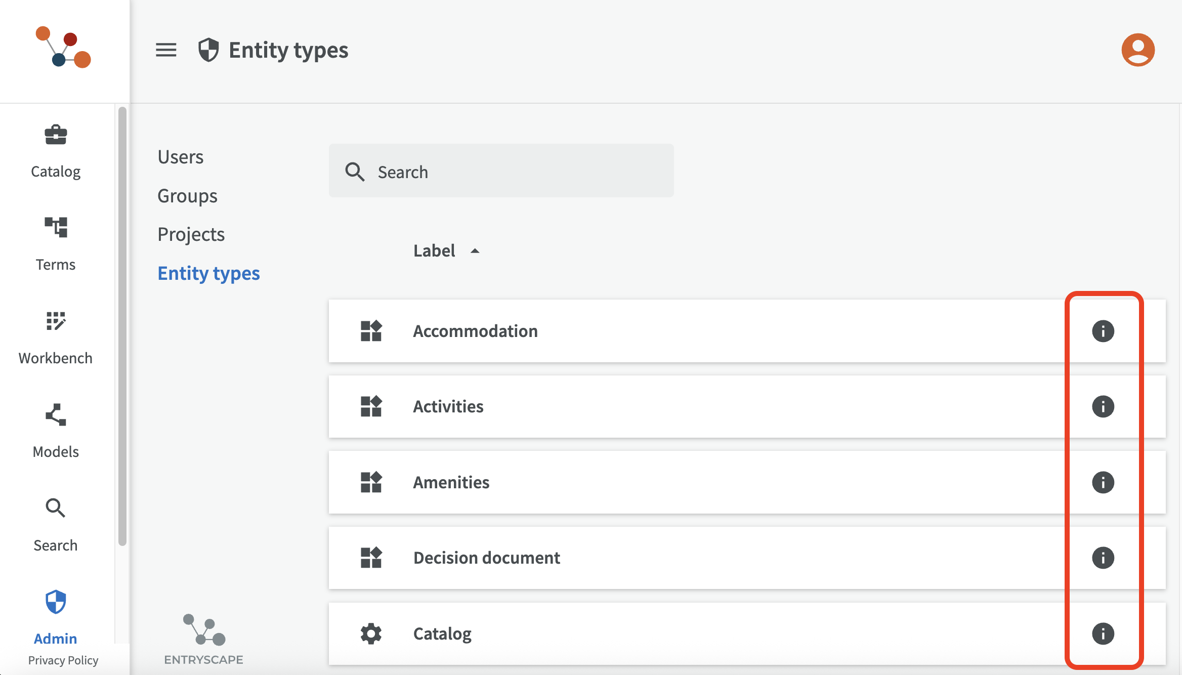 List entity types