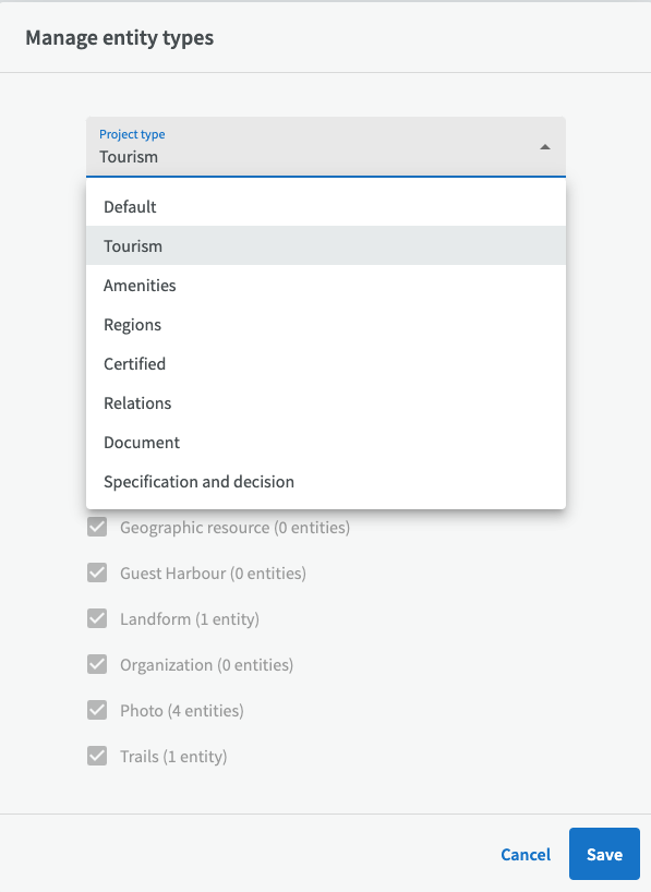 Configure entity types, locked