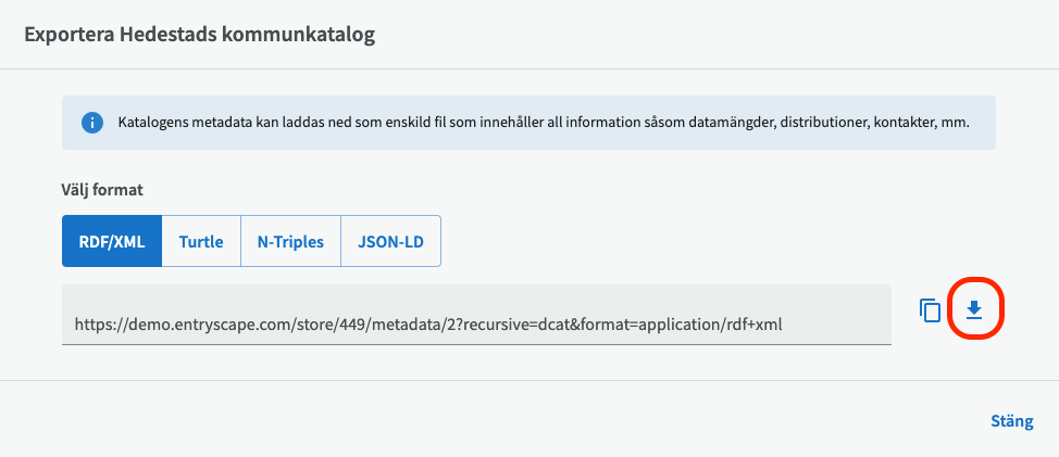 Dialogfönster för att välja exportformat