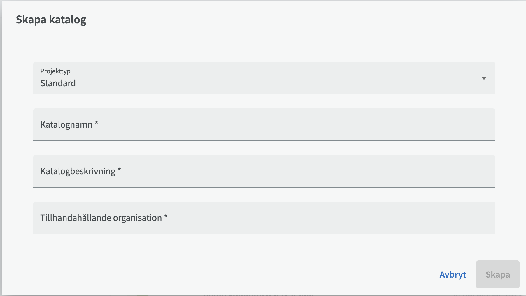 Dialogfönster för att skapa en katalog