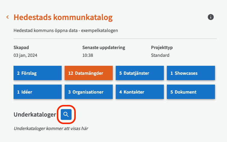 Förstoringsglaset vid rubriken Underkataloger
