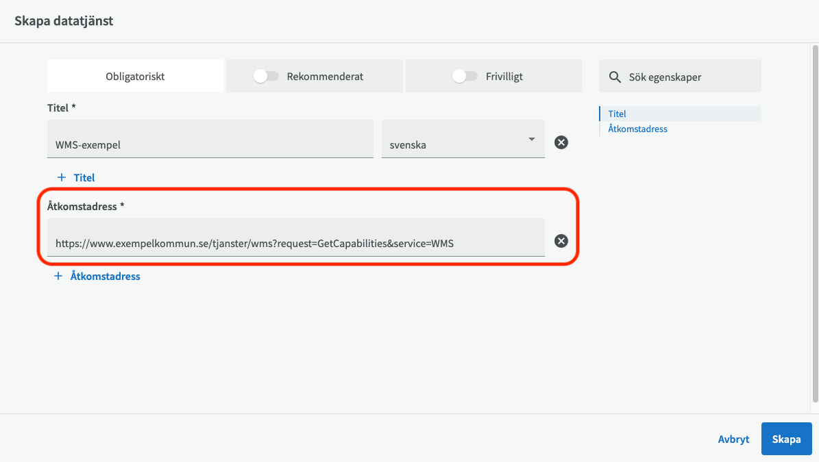 Skapa WMS-tjänst med åtkomstadress