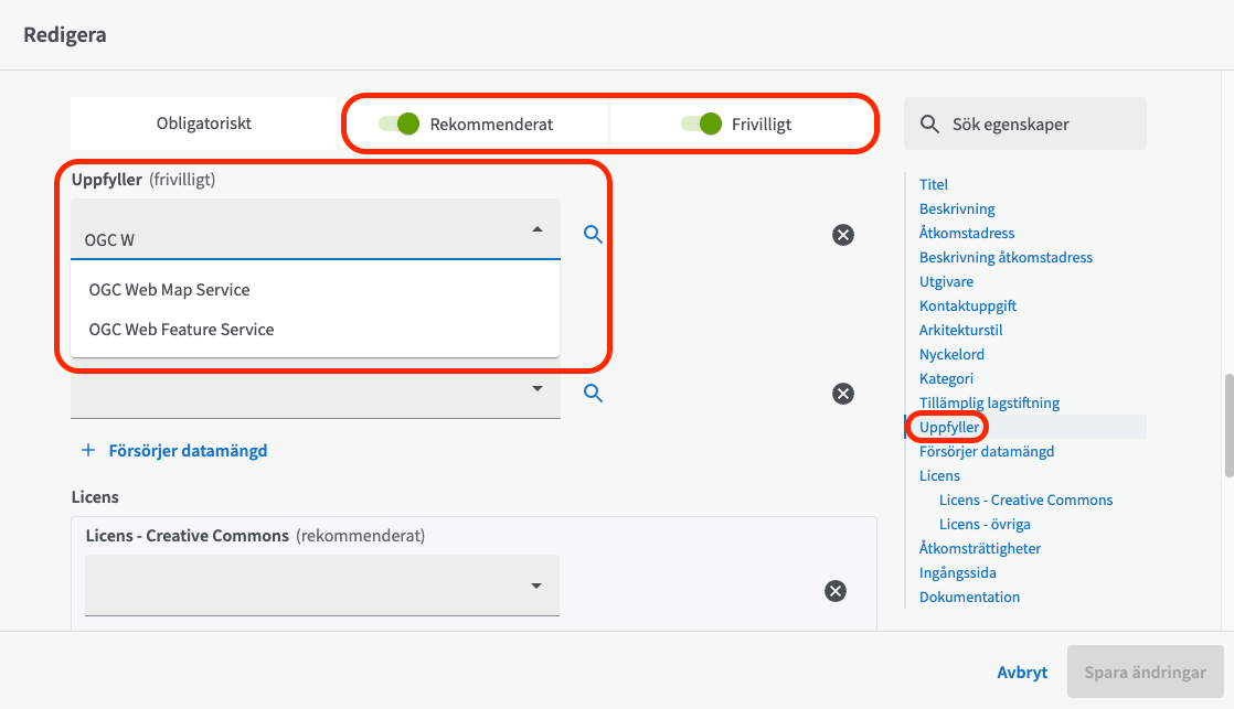 Skapa WMS-tjänst, fältet Uppfyller