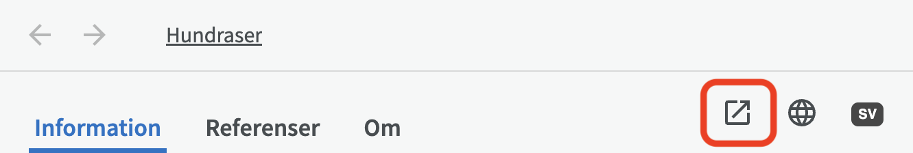 Informationsdialogfönstret, snabblänk